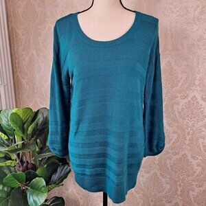Sonoma Life & Style Size Medium Teal Sweater Textured Stripes Long Sleeves EUC